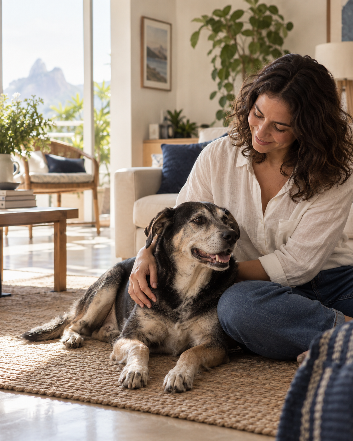 Tutora em um momento tranquilo de companhia com seu cão